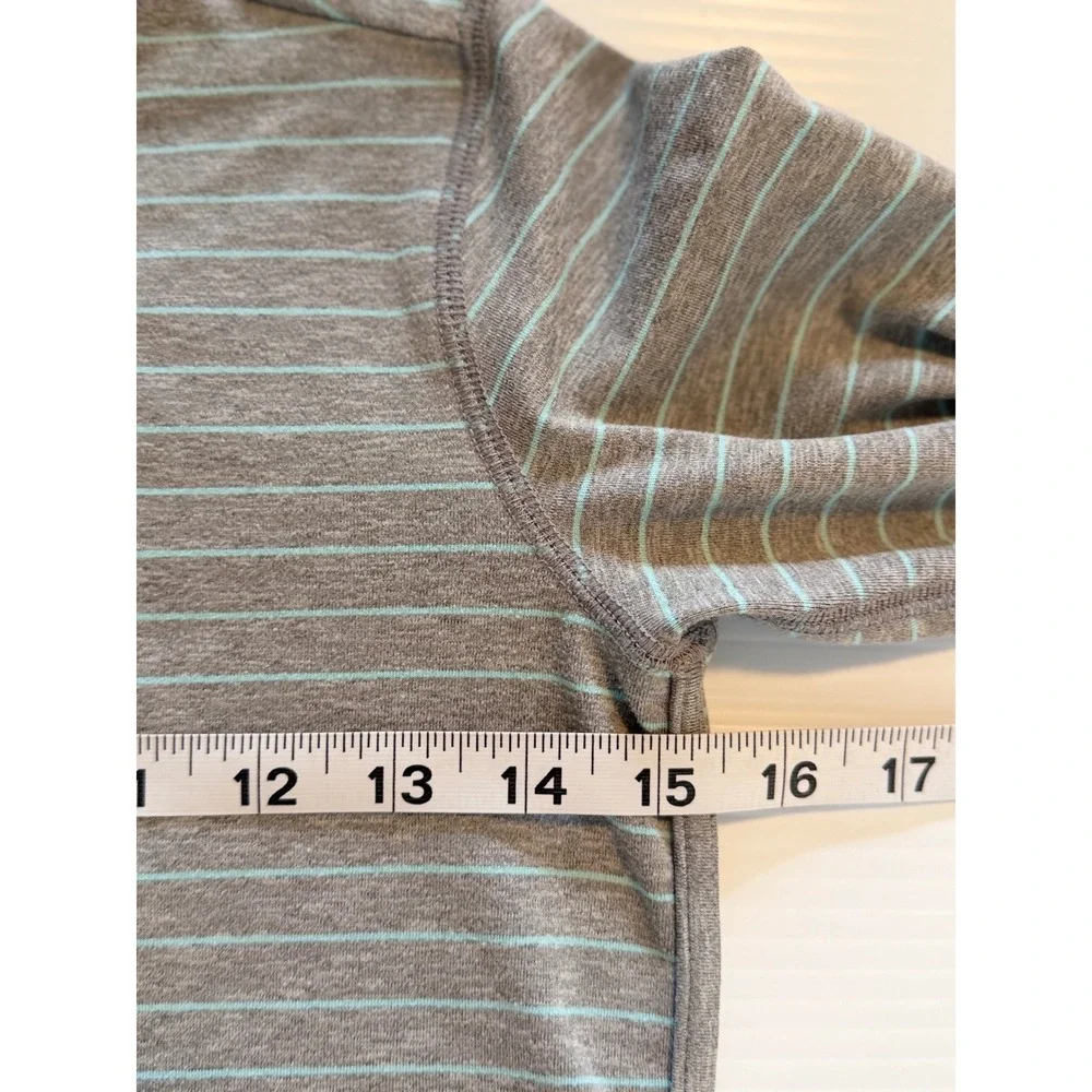 Athleta Girl Kids Grey Teal Striped Long Sleeve Thumbhole Active Top Size M 8-10